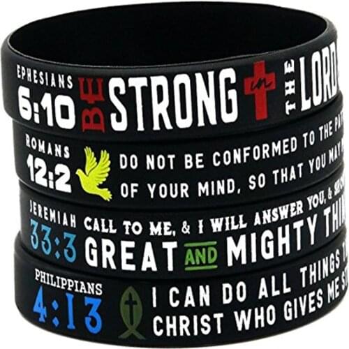 1pc Power of Faith Bible Verse Christian Religious EPHESIANS Romans JEREMIAN PHILIPPIANS silicone rubber bracelet wristband