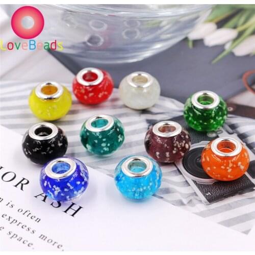 10Pcs/Lot Mixed Color European Luminous Lampwork Glass Beads Large Hole Fit Pandora Bracelet Snake Chain Spacer Necklace Jewelry