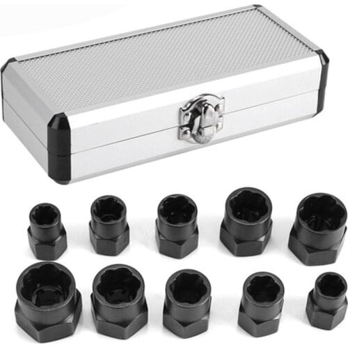 10Pcs Damaged Nut Bolt Remover 9-19Mm Extractor Removal Tools Set Threading Tool Chromium Car Garage Mechanics Extractor Tool