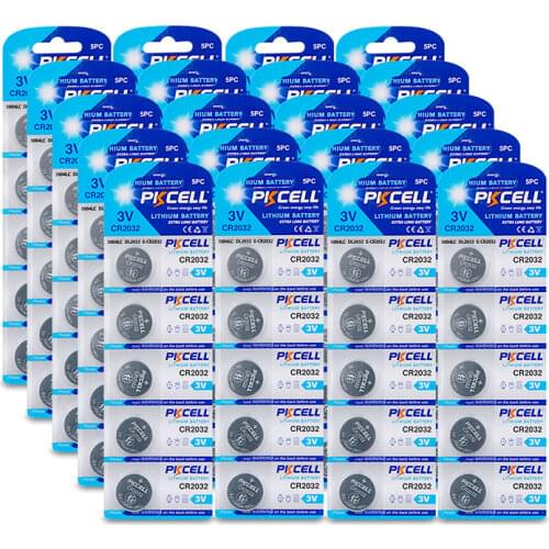 100Pcs PKCELL CR2032 3V button cell 2032 BR2032 DL2032 SB-T15 cr 2032 EA2032C ECR 2032 3V lithium battery coin batteries 220mah