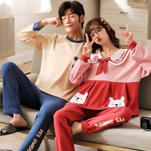 Lovers Cartoon Sleepwear Spring Autumn Plus Size Cotton Leisure Loose Pajamas Suits 2PCs Female Winter Breathe Freely Homewear
