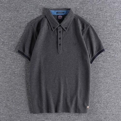 2021 Simple embroidery British solid color trend mens Polo Shirt Short Sleeve bead cotton slim and versatile lapel shirt 57