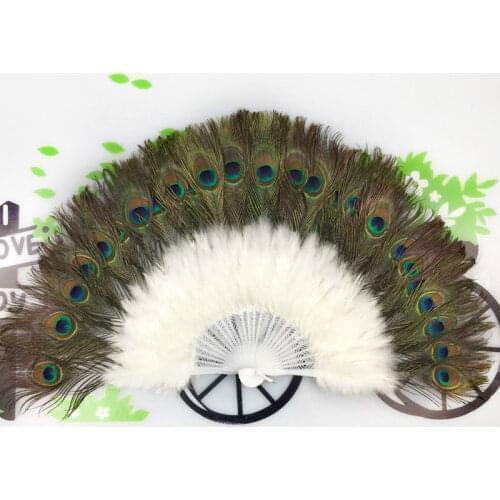 21 Bone Party Decoration Fans Peacock Chinese Feather Fan Foldable Hand Fan Palace Decorative Fan Wedding Party Dance Props