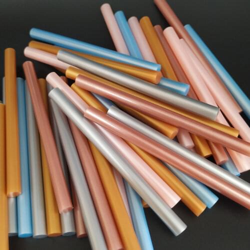 50Pcs Pearlescent Hot Melt Glue Stick Metallic Luster Cherry Powder Tile Blue Golden Silver Rose Gold Mixed Colors 7x100mm