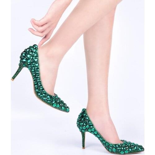 Diamond-studded pointed rhinestone bridal wedding shoes spring fashion banquet dress sexy large size stiletto single shoes women