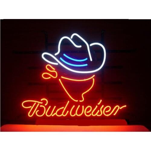 Budweiser Cowboy Neon sign Custom Handmade Real Glass Tube Beer Bar KTV Club Store Home Decoration Display Neon Signs 19"X15"