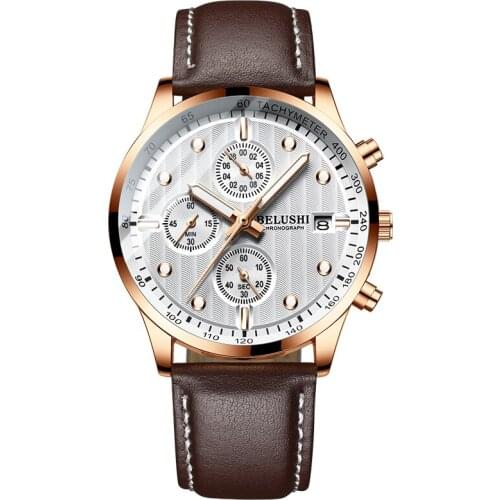 BELUSHI Fashion Leather Men Watches Chronograph Sport Quartz Watch Men Business Waterproof Luminous Wristwatch Relogio Masculino