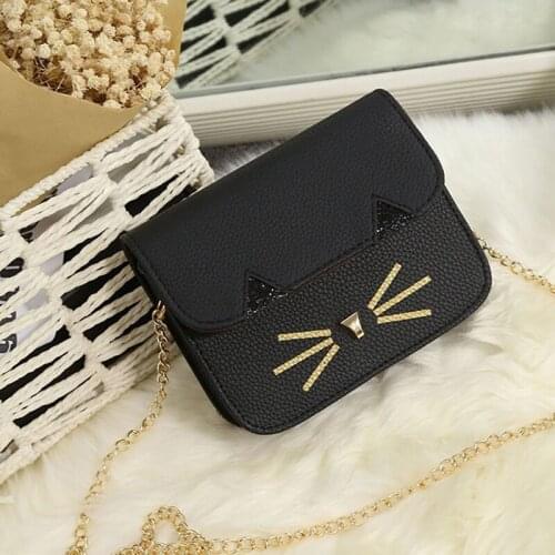 Coofit Girls 2017 New Cute Cat Mini Pu Leather Women Bag Hasp Solid Messenger Hobos Crossbody Small Cute Flap Bags Sac a main