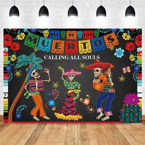 Day of The Dead Backdrops Mexican Sugar Skull Photography Background Dia DE Los Muertos Dress-up Party Fiesta Banner Decoration