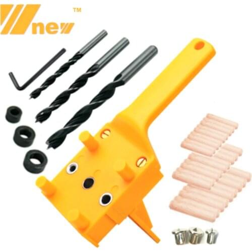 Woodworking Dowel Jig Drill Guide Positioning Tools with 3Pcs Metal Dowel Pins 6 8 10mm Drill Bits Wood Drilling Hole Saw Kit