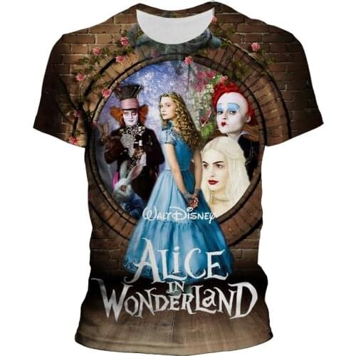 Disney Alice in Wonderland Cheshire Cat Cartoon 3D TShirt Women Boy Girl Kids fashion Harajuku Summer kawaii top female Ulzzang