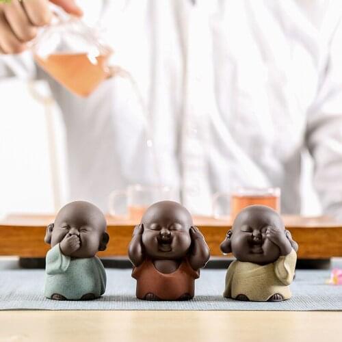 Purple Sand Tea Pet Ornament Can Raise Three Little Monks Lovely Buddha Shami Tea Insect Tea Play Ceramic Buddha Statue