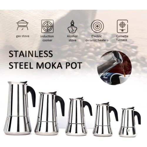 Stainless Steel 200/300/450ml Mocha Coffee Pot Espresso Latte Percolator Stove Coffee Maker Drink Tool Cafetiere Latte Stovetop