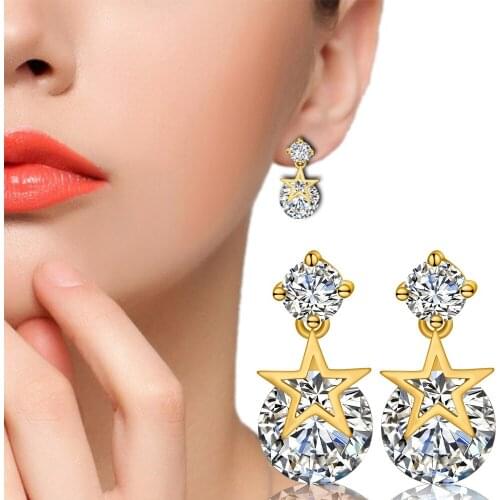 KOFSAC New Fashion 925 Sterling Silver Stud Earrings For Women Luxury Crystal CZ Hollow Star Earring Jewelry Gift Bijoux Brincos