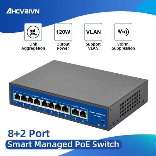 10 Ports POE Switch 48V Power Over Ethernet Network Switch 8 PoE Switch Injector for IP camera/Wireless AP/CCTV Camera System