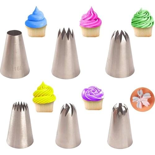6-Piece Extra-large Stainless Steel Frosting Pipe Nozzle Cake Decoration Tips Set Baking Tools Fudge Russian Nozzle