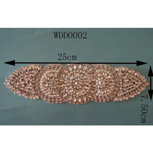 Crystal bridal beaded rhinestone sash applique for wedding evening dress iron on WDD0002