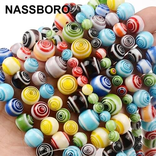 6mm/8mm/10mm/12mm Round Circle Mix Millefiori Lampwork Glass Beads Screw Shiny Spacer Loose Bead for Jewelry Making
