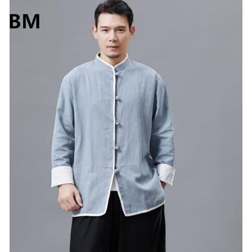 Spring Autumn Mens Jacket Chinese Style High Quality Pure Raime Shirts Casual Clothing Buckles Mandarin Coat Jacket