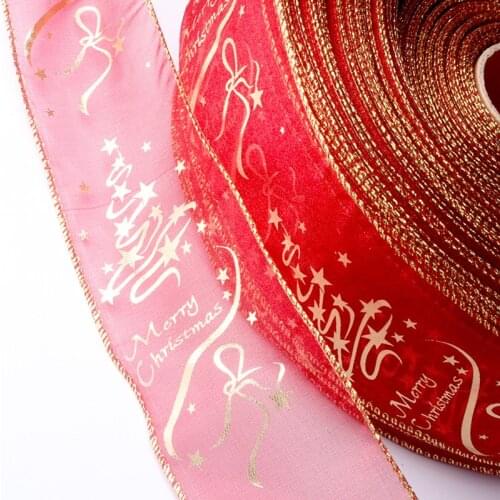 100yards 6.3cm width Organza Christmas Ribbon Star Printing Red Christmas Tree Decoration Ribbons For Crafts