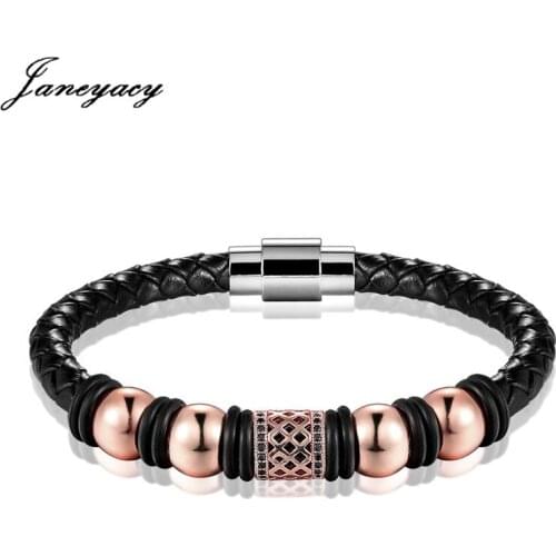 Janeyacy 2018 HOT Trendy Leather Bracelet Women Accessories Hand Woven Brand Bracelet Mens Zircon Bracelet CZ Hombres Pulsera
