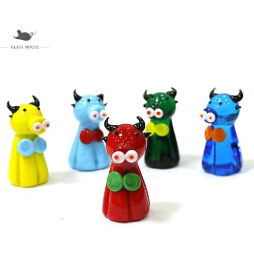Cute Ox Glass Crafts Fairy Garden Cow Ornaments Mini Bull Figurines Accessories DIY Desktop Kawaii Decor New Year Gifts For Kids