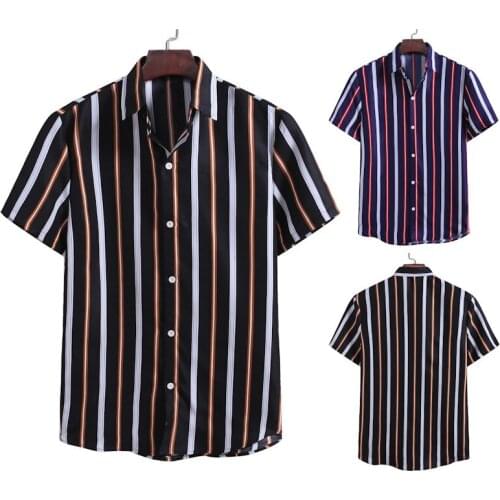 Fashion Best Sale Plus Size Men Summer Casual Button Down Vertical Striped Short Sleeve Shirt