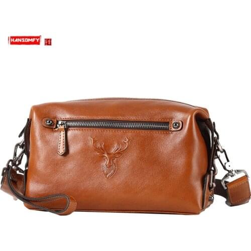 Genuine Leather Men Clutch Bag Leather Messenger Bag Fashion Casual Shoulder Bag Diagonal Small Bags Back Pack Large Capacity