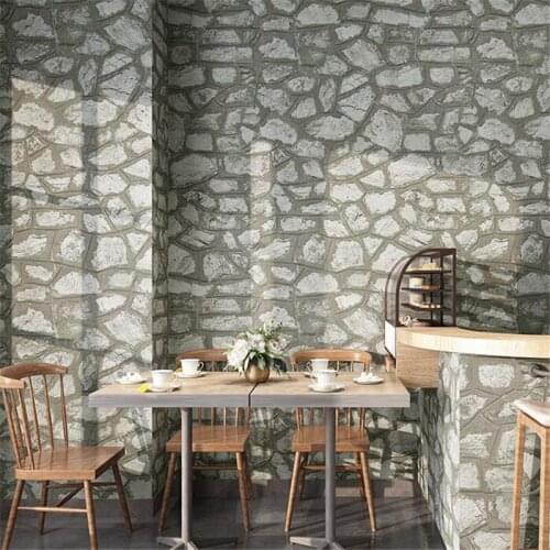 Beibehang retro brick stone antique stone pattern industrial wind wallpaper clothing store restaurant barber shop gray wallpaper