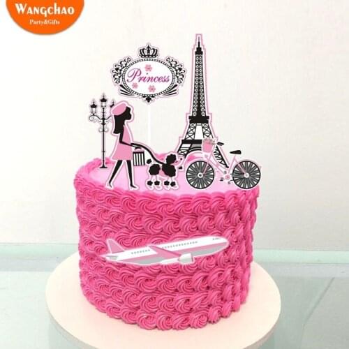 Romantic Paris Travel Dream Theme 21st Happy Birthday Cake Topper Princess Pink Dessert Table Decoration Party Supplies