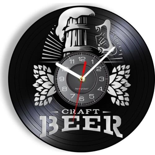 Craft Beer Time Art Sign Vintage Album Laser Wall Clock Liquor For Home Bar Pub Kitchen Dinning Room Decorative Silent Watch