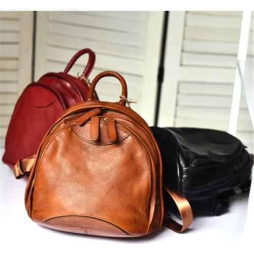 Fashion casual leather ladies retro style shell backpack multi-compartment soft leather simple daily gathering natural real cowh