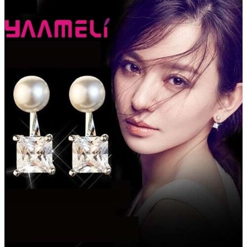 925 Sterling Silver Geometric Pattern Earrings With White Crystal Cubic Zirconia Christmas Gift For Girls