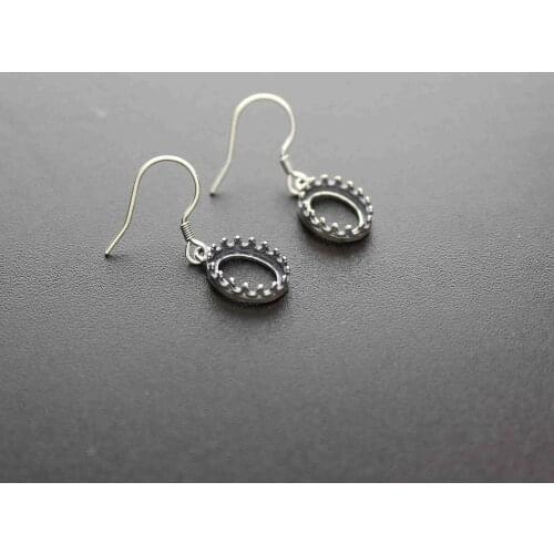 8x10MM Vintage Style Antiqued Solid 925 Sterling Silver Oval Crown Earrings Bezel DIY Earrings Settings 1702182