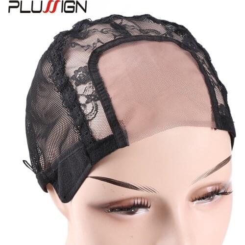 Plussign U Part Swiss Lace Wig Cap Black Hairnet Wig Caps For Making Wigs Weaving Cap With Adjustable Strap Wig Making Tools