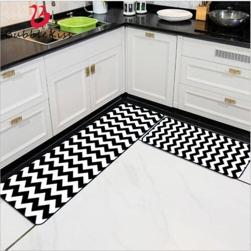 Bubble Kiss Modern Black White Simple Wavy Striped Kitchen Mats Home Decor Welcome Mats for Front Door Hot Sale Kitchen Rugs