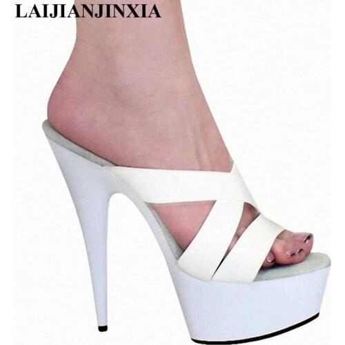 LAIJIANJINXIA NEW 6 Inch High Heel Shoes Platform Fashion White Patent Leather Women Dress Sexy Slippers 15cm Sexy Shoes Red