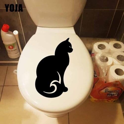 YOJA 15.2X24.2CM Funny Toilet Sticker Sexy Cat Kids Room Decoration Wall Decal T5-0121