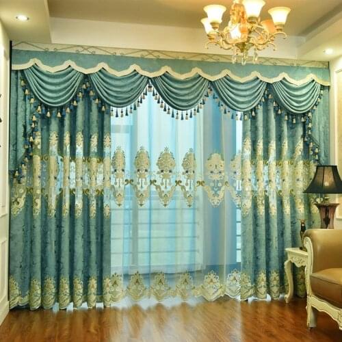 European style curtains for living dining bedroom balcony shading embroidered window screen curtain customization