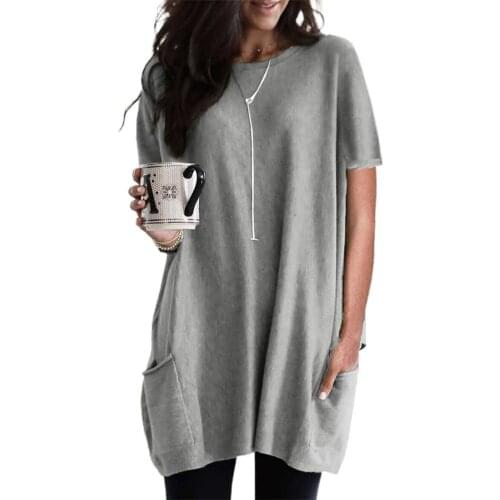 New Stylish Summer Casual Women T-shirt O Neck Solid Color Short Sleeve Loose Leisure Blouse Tunic for Office Tops