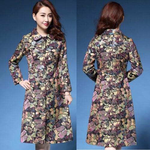 2018 Spring Fall Fashion Designer Women Dobby Flower Slim 3xl 4xl Long Overcoat , Female Woman Butterfly Cardigan Trenchcoat