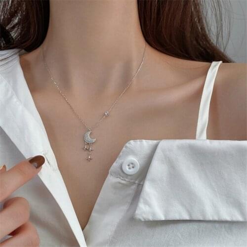 925 Sterling Silver Tassel Cross Star Moon Charm Pendants Necklace For Women Statement Party Jewelry dz519