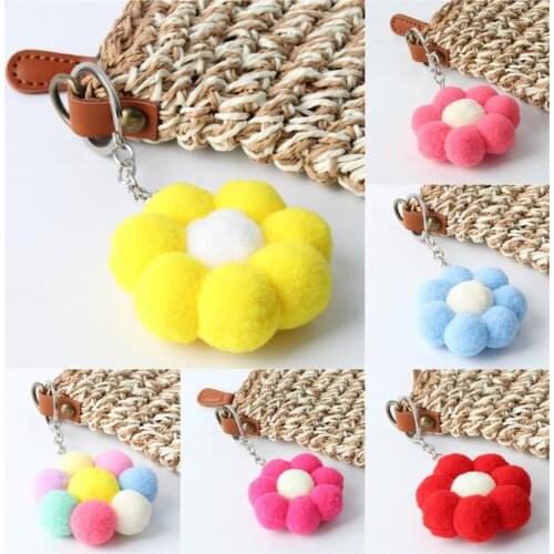 1Pc Bohemian Vintage Joker Colorful Flower Keychain Pompon Women Bag Hanging Drop Accessories Car Pendant E2256-E2263