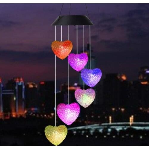 1Pcs Solar Wind Chimes Light 6 LED Colorful Love Heart Wind Chime Lamp Garden Hanging Lamp Valentines Day Gift for Outdo