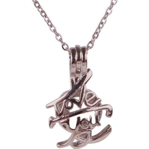 10pcs Copper silver I love you Beads Cage Essential Oil Diffuser Perfume Pearl Cage Locket necklace 45cm stainless steel chains