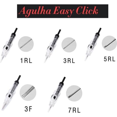100pcs 1 para Agulha Easy Click Cartridge Needles Universal Dermografo 1,3,5,7RL Needle for Eyebrow Tattoo Permanent Makeup Pen