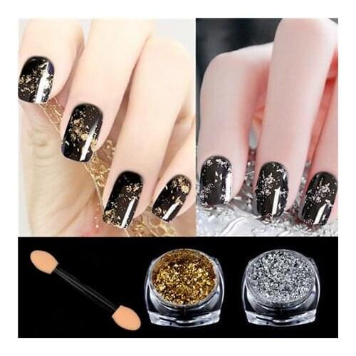 2 Colors /Set Nail Art Glitter Aluminum Flakes Gold &Silver Mirror Effect Nail Powders Irregular Sequins Chrome Pigment, JK01-p1