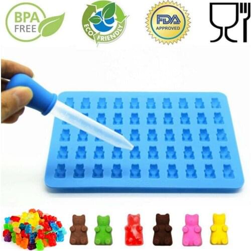 2017 Fashion Kitchen Tools Mold Skinner 1 Set 50 Cavity Silicone Gummy Bear Chocolate Cake Mold Candy Maker Ice Tray Jelly Mold