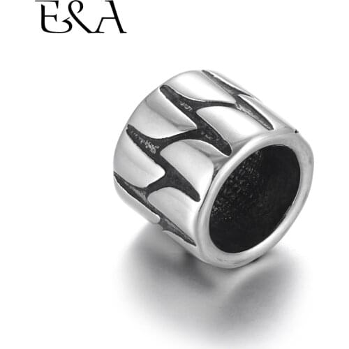 4pcs Stainless Steel 8mm Large Hole Beads Teeth Cylinder Slide Bead for Leather Bracelet Jewelry Making DIY Spacer Supplies