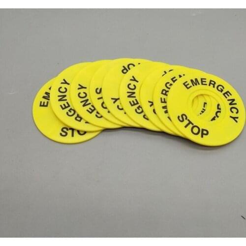 5pcs 22mm Warning Circle Emergency Push Button Switch Accessories Yellow Ring 60mm diameter Legend Label Emergency Stop